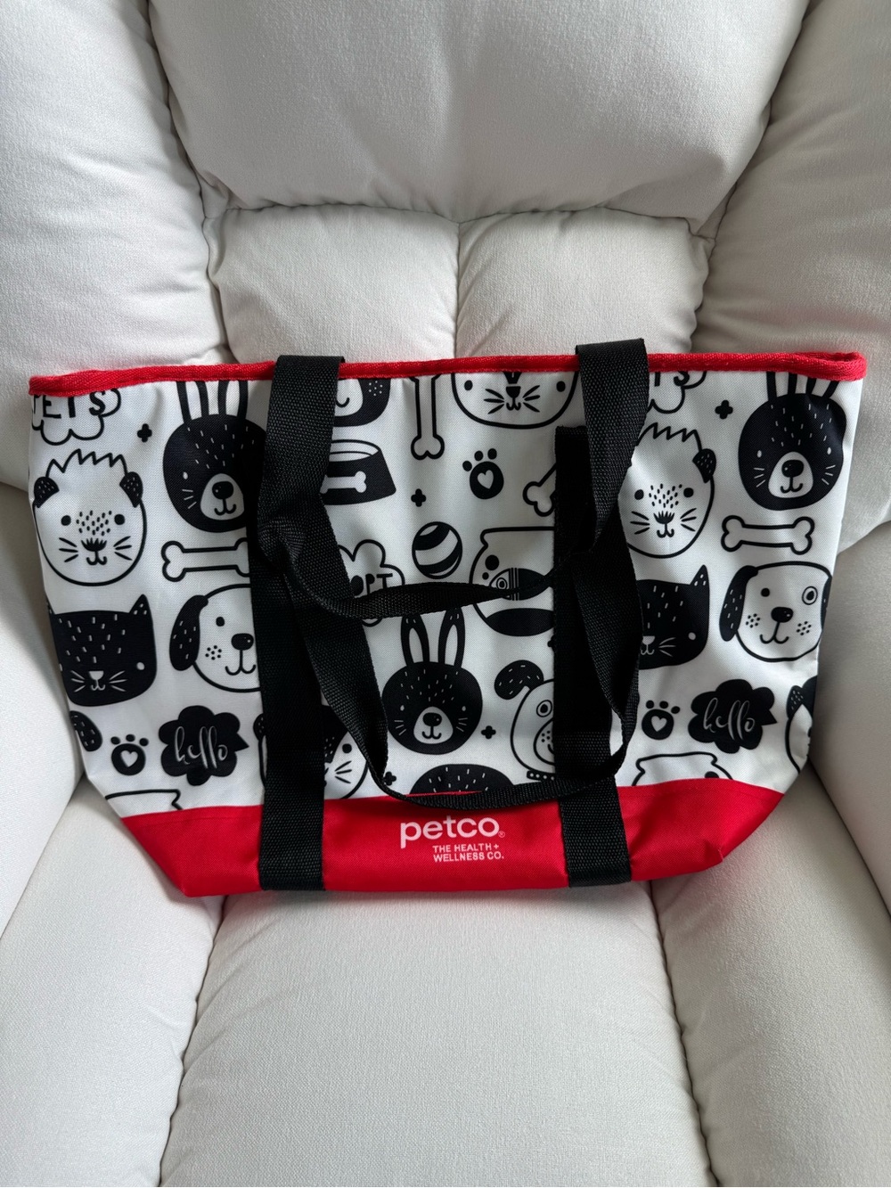 Petco Pets Animal Print White Black & Red Insulated Zip Tote